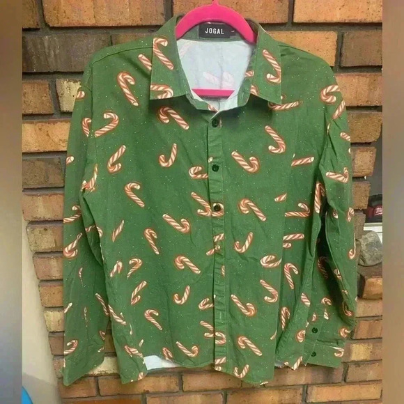 Jogal Men’s Holiday Candy Cane Button Up Shirt - Picture 1 of 4